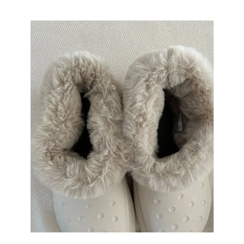 Crocs Stomp Lined Boots Faux Fur Trimmed US, Stucco, Size 11, NWOT